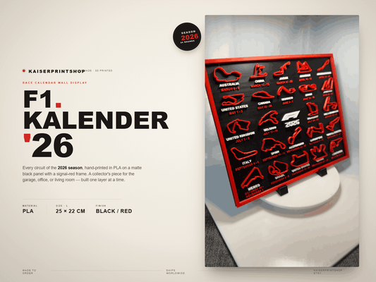 F1 2026 Rennkalender – 3D Wandbild mit allen Rennstrecken