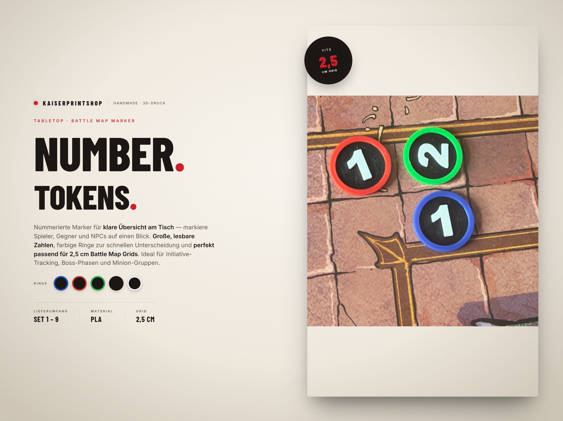 D&D Initiative Tokens nummerierte Tabletop Marker 1 bis 9