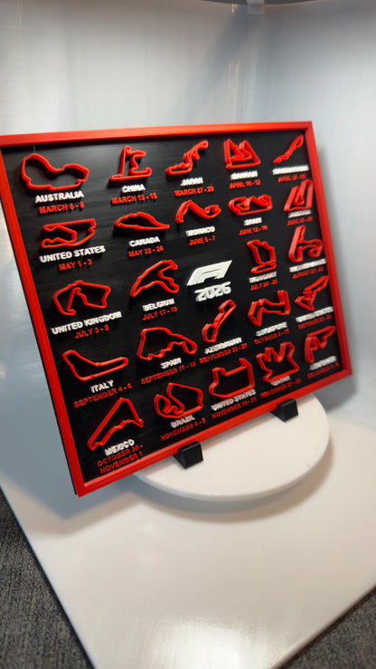 F1 2026 Rennkalender – 3D Wandbild mit allen Rennstrecken