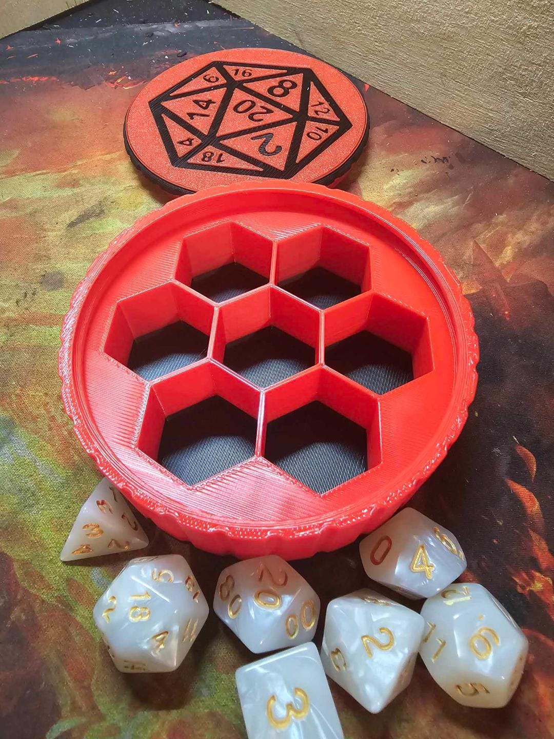 D&D Würfelbox mit Deckel – 3D Druck Dice Storage & Waben-Inlay - Bild 4