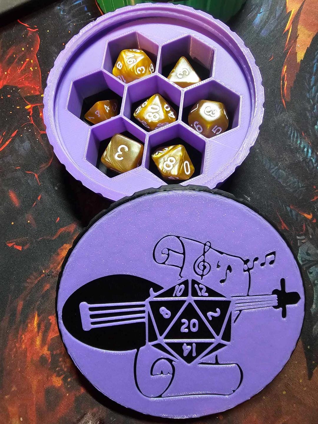 D&D Würfelbox mit Deckel – 3D Druck Dice Storage & Waben-Inlay - Bild 2