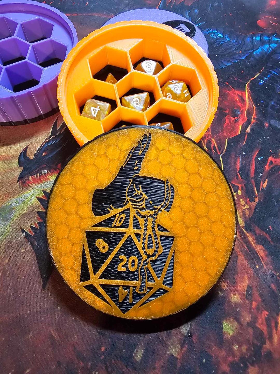 D&D Würfelbox mit Deckel – 3D Druck Dice Storage & Waben-Inlay - Bild 7